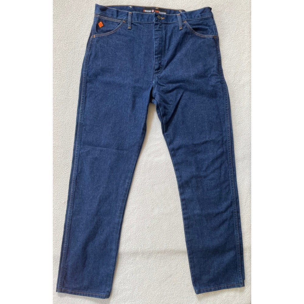 Wrangler Mens 36x34 Jeans Blue FR 13MWZ Flame Resistant Work Pants Denim Dark